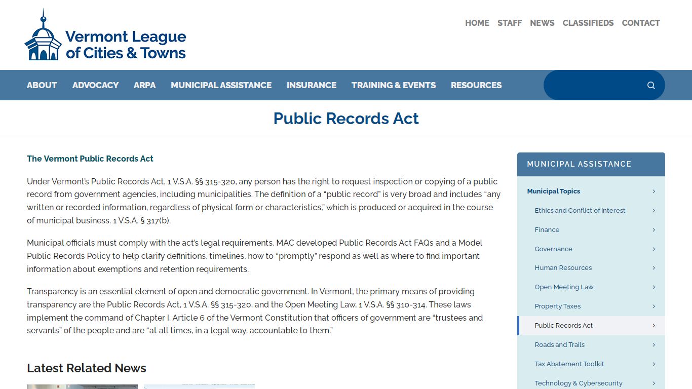 Public Records Act | Vermont League of Cities and Towns